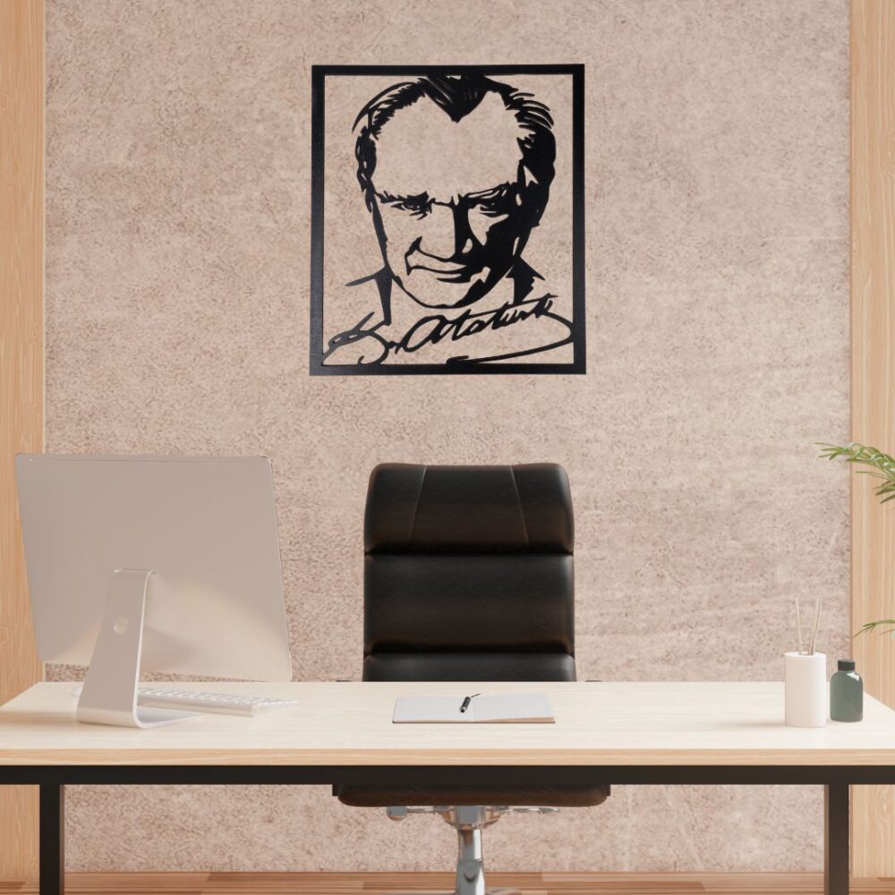 atatürk portresi siayh ahşap tablo