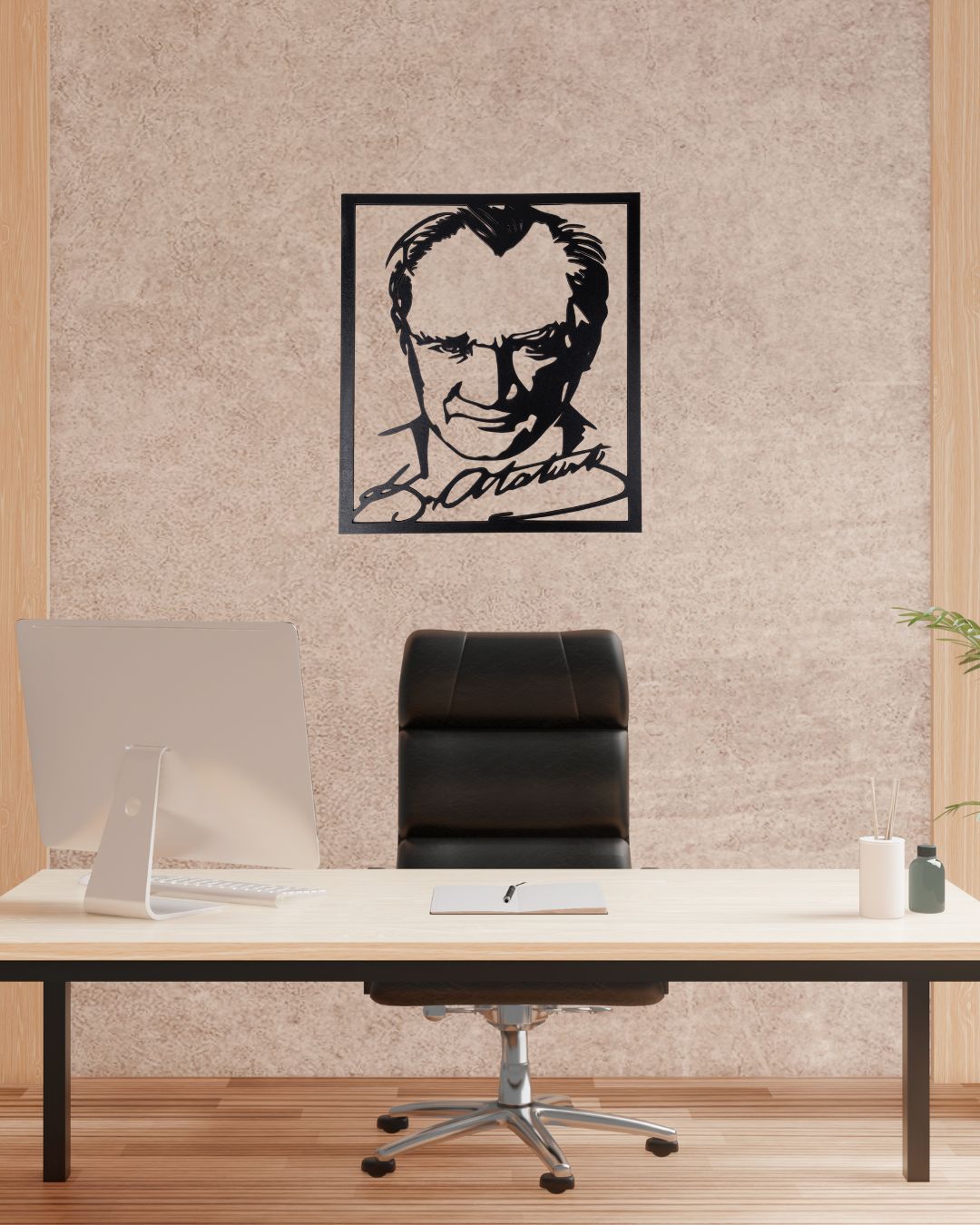 atatürk portresi siayh ahşap tablo